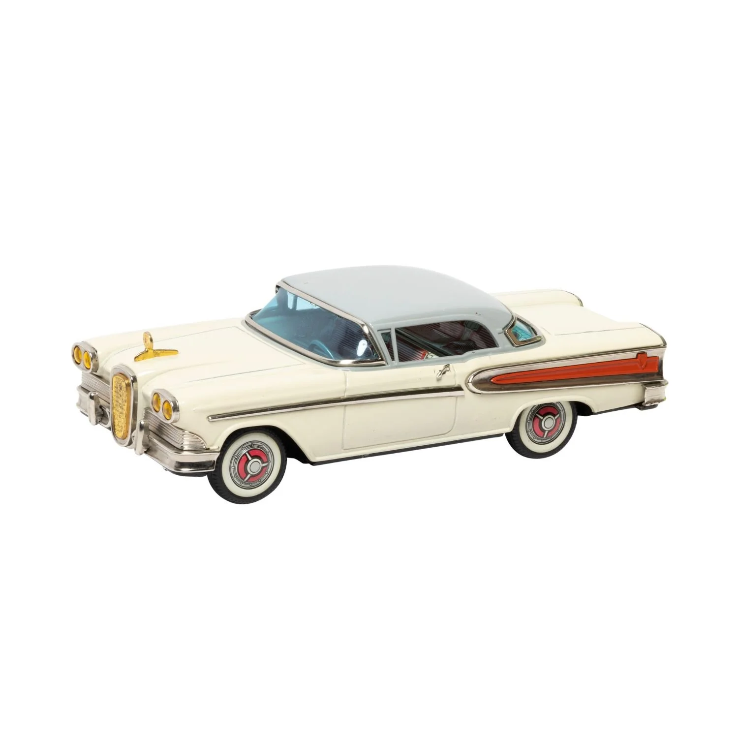 Japanese lithographed tin toy Ford Edsel made by the Asahi Toy Company, in very good to excellent original condition, the friction motor tested and working. (est. CA$1,200-$1,500).