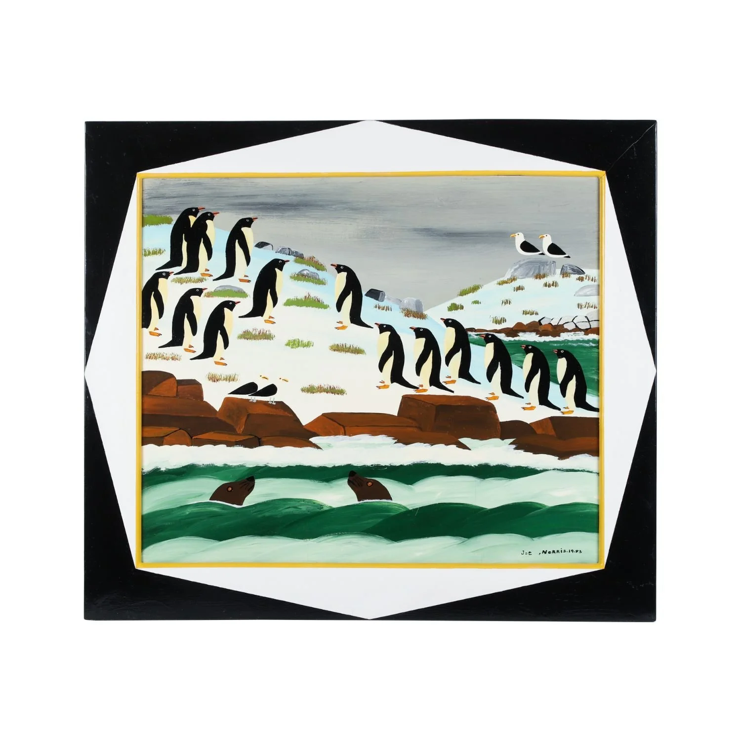 Lot 58 – Joe Norris, Penguins. Rare subject illustrated in Painted Visions of Nova Scotia. Estimate: $12,000–$15,000 (Canadian).