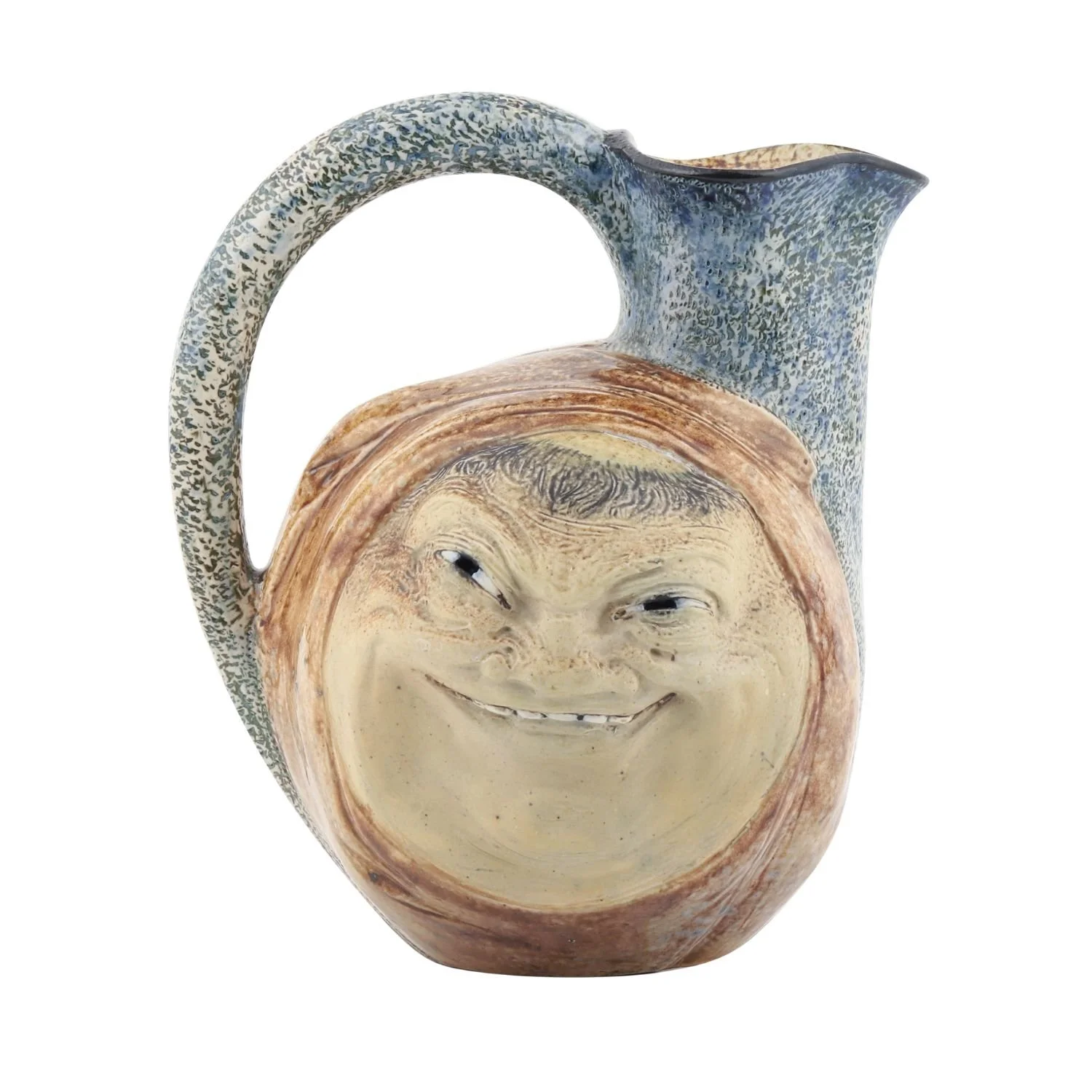 Lot 3 – Martin Brothers Face Jug: British, 1891. Stoneware with two expressive faces, snail-like pour spout, 9″ x 8.5″ x 8″. Estimate: CA$4,000–$6,000.