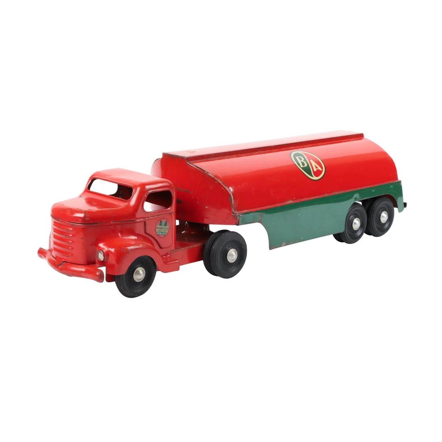 Canadian Otaco Minnitoys private-label “British American” oil tanker, pressed steel, original finish (est. CA$1,200–$1,500).