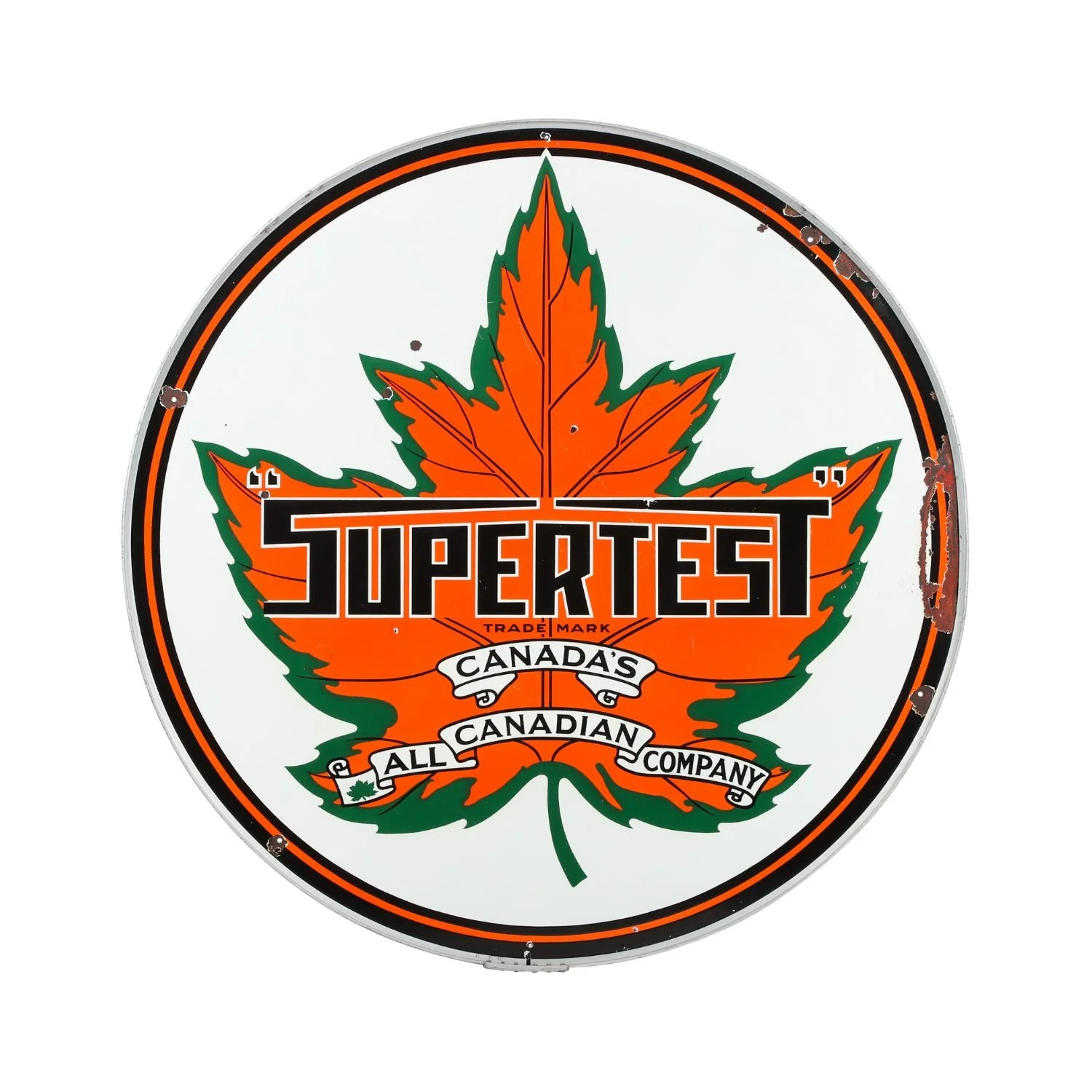 Canadian 1930s Supertest double-sided porcelain service station sign, 5 feet in diameter. Estimate: CA$12,000–$15,000.