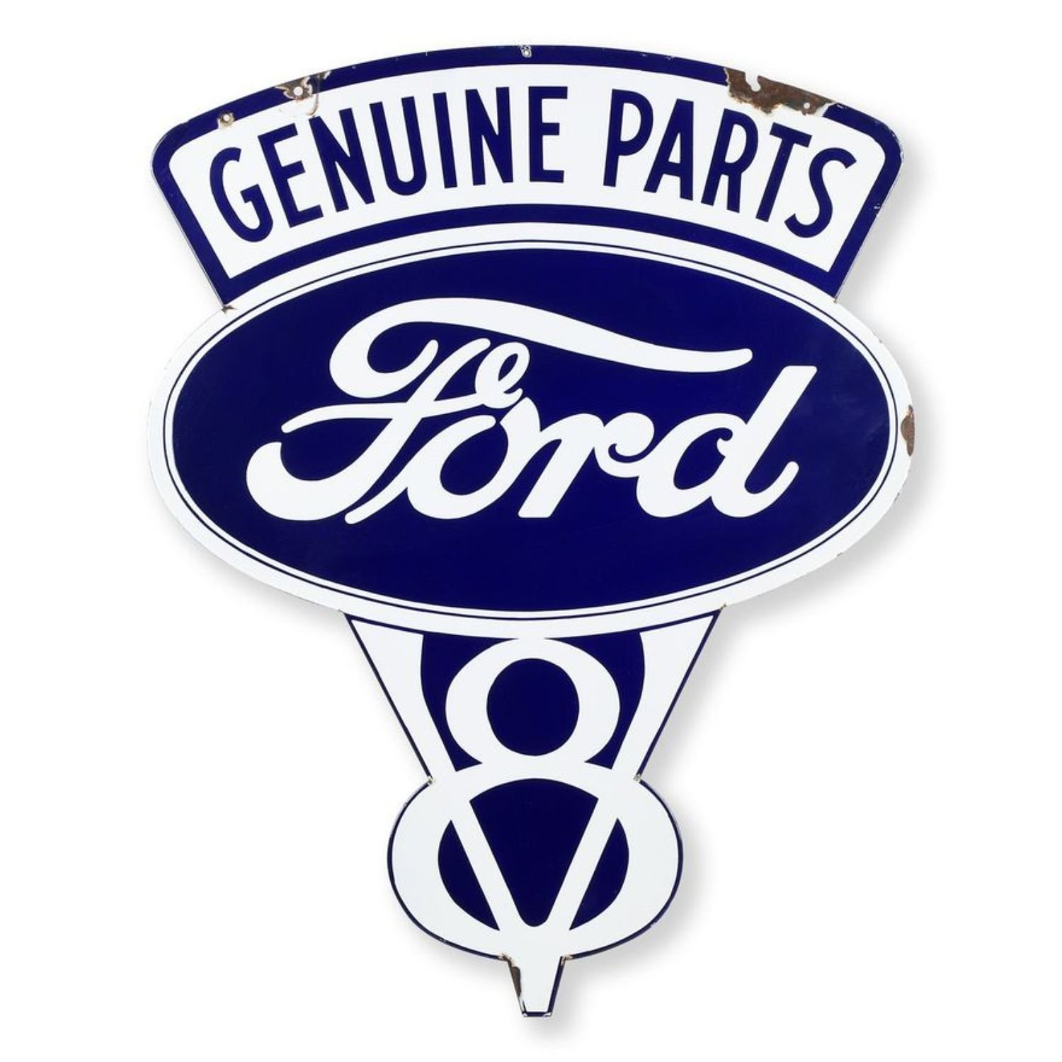 Canadian 1930s Ford Genuine Parts V8 double-sided porcelain dealer sign. Estimate: CA$12,000–$15,000.