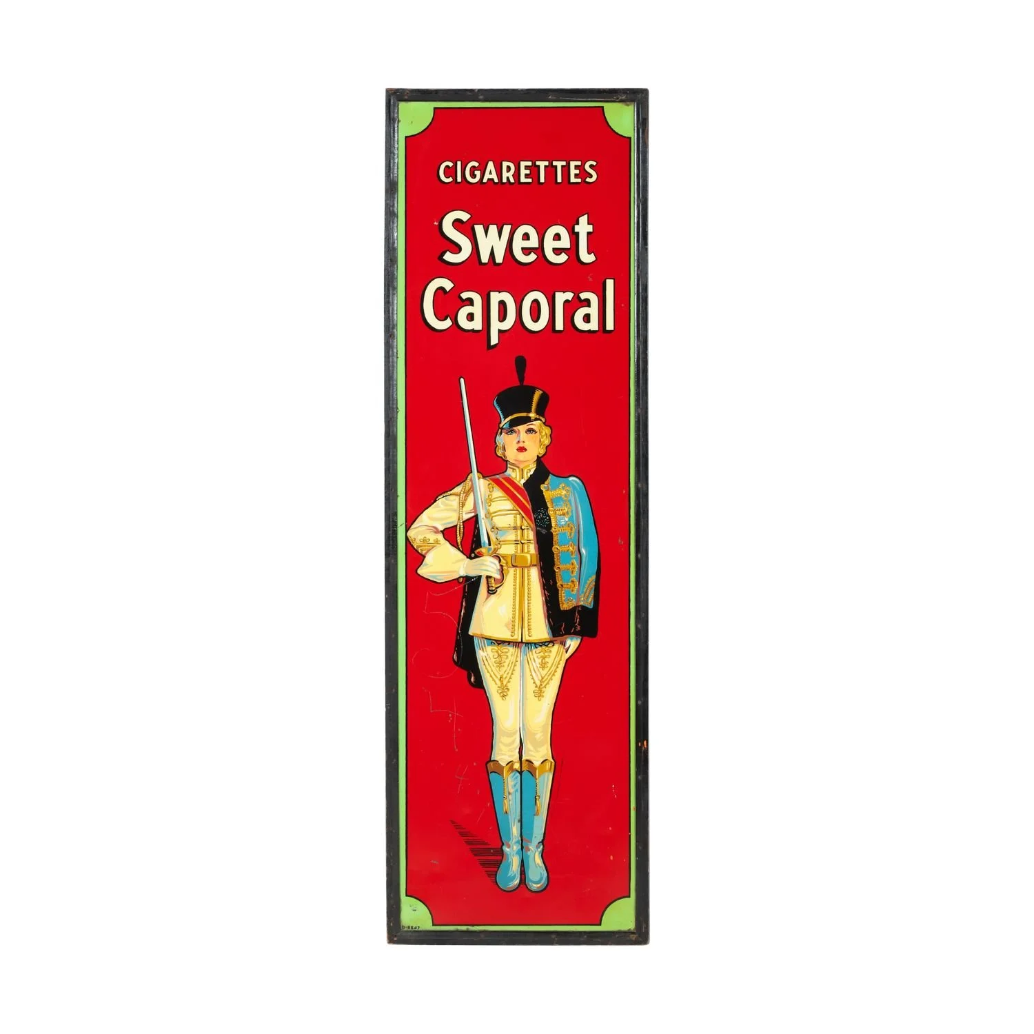 Sweet Caporal Majorette Vertical Sign: Canadian 1930s SST in original frame. Estimate: CA$6,000–$9,000.