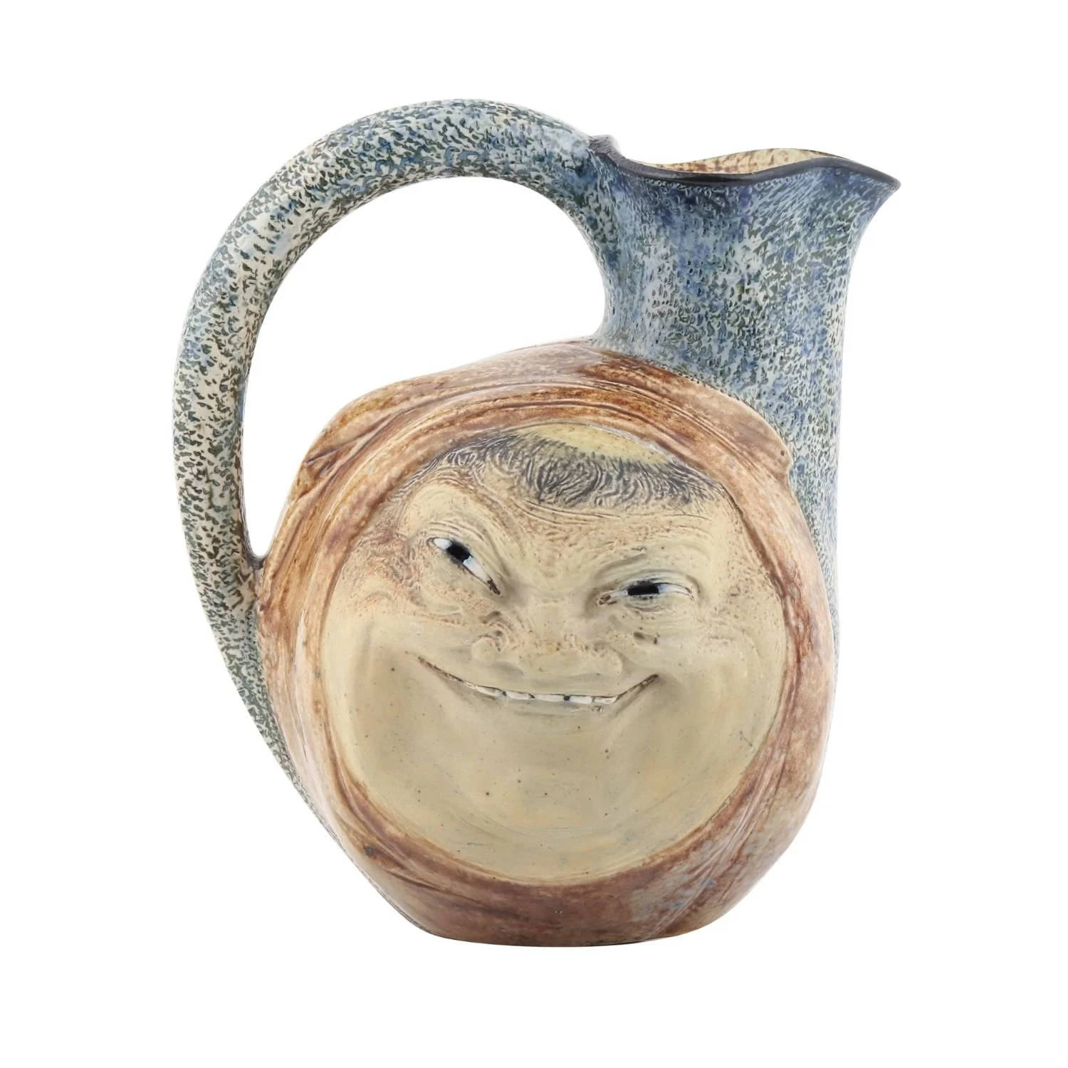 Martin Brothers Face Jug: British, 1891, paired smiling faces and organic spout; achieved CA$10,285.