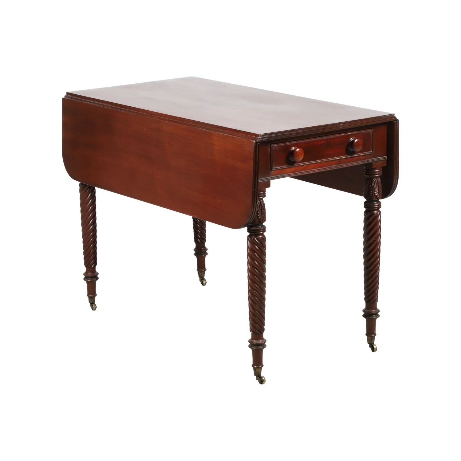 Thomas Nisbet Pembroke Table. Attributed New Brunswick mahogany drop-leaf table with rope-twist legs, c. 1825–1830 (CA$11,495).