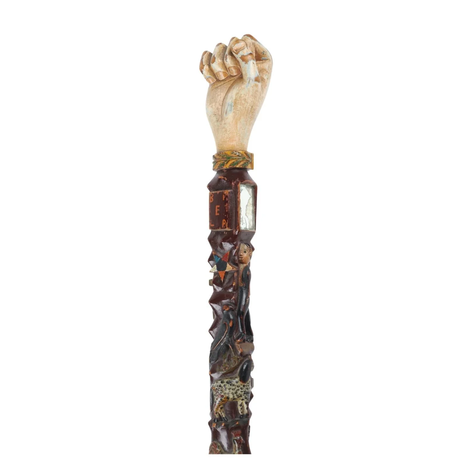 Polychromed Masonic Walking Stick. Ontario, dated 1890, richly carved with Masonic symbolism and original polychromy (CA$9,680).