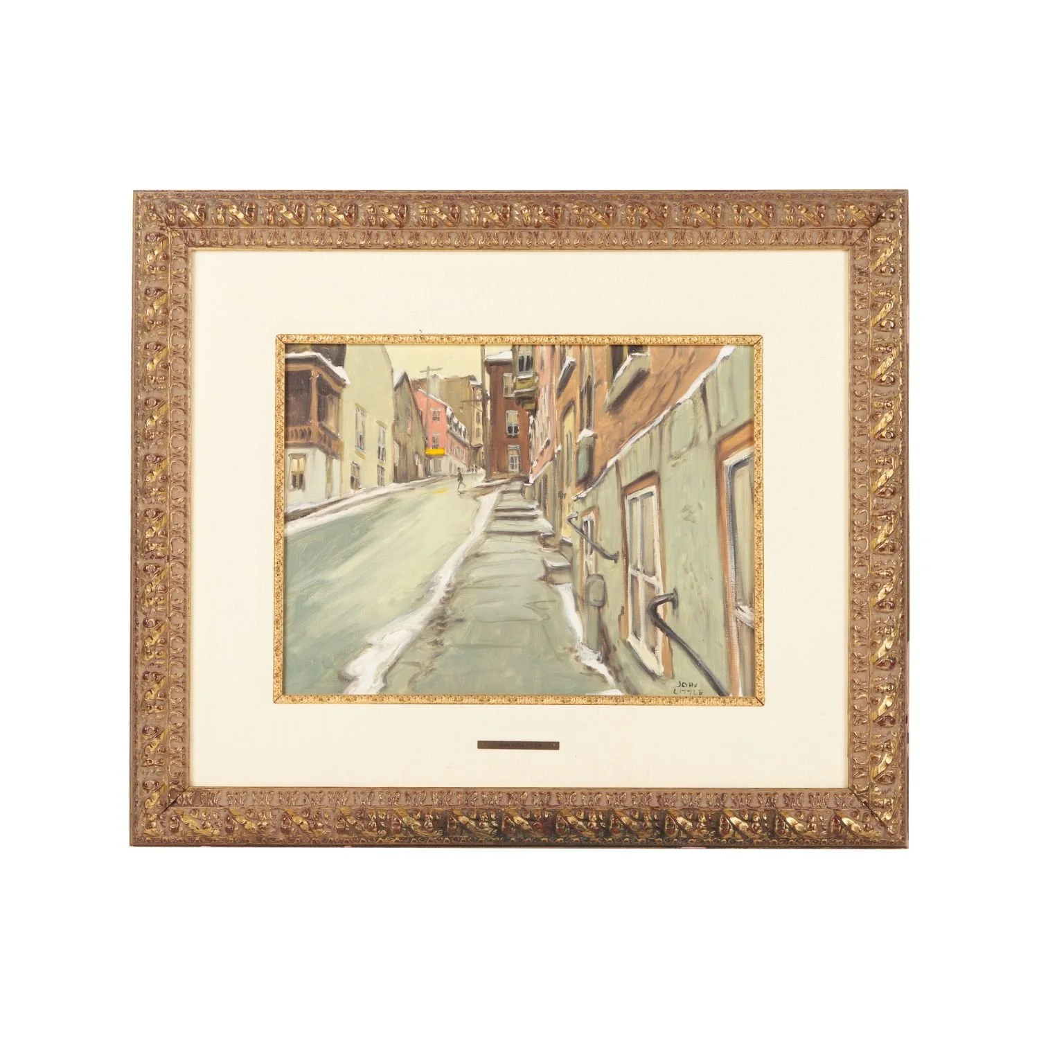 John Little, Montreal Street Scene: Oil on canvas urban landscape by John Little (1928–2024). Estimate: $6,000–$8,000 CAD.