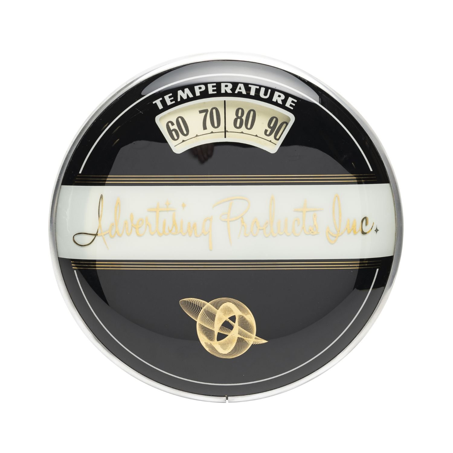 Advertising Products Inc. scale thermometer – 1943-1962 reverse painted glass salesman sample thermometer (CA$3,328).