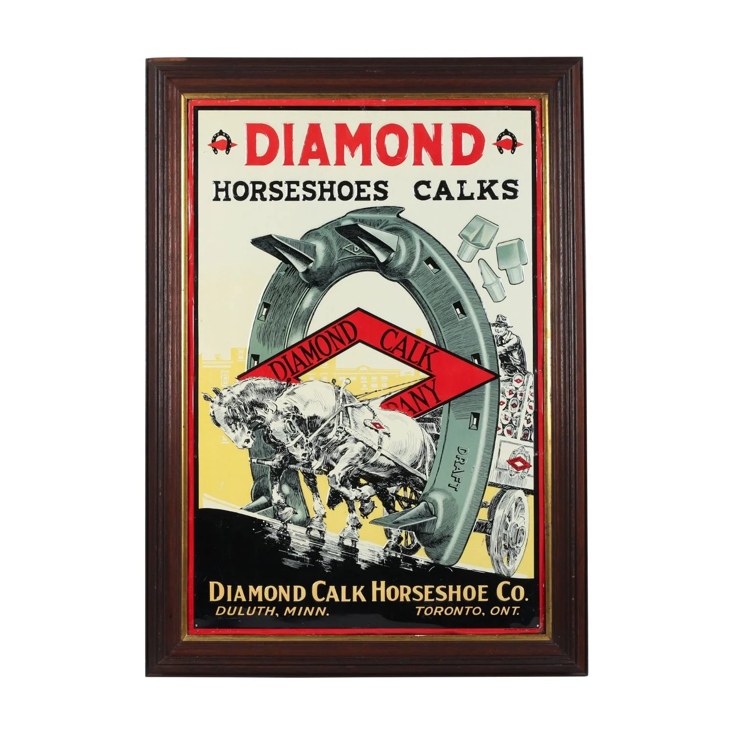 Diamond Calk Horseshoe sign: U.S.A. 1924–1931 embossed single-sided tin, excellent colour and gloss (CA$6,655).