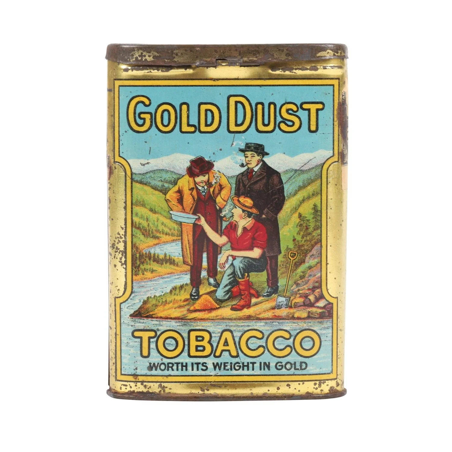 Gold Dust pocket tin: Canadian late 1800s curved lithographed pocket tin, vibrant colour and original finish (CA$5,445).
