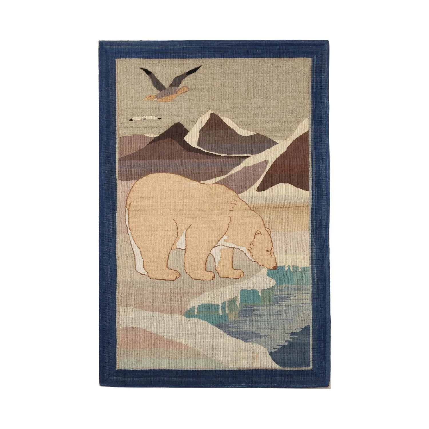“Vertical Bear” Grenfell Mat Grenfell mat depicting a polar bear scene, with strong colour and original label (CA$10,285).