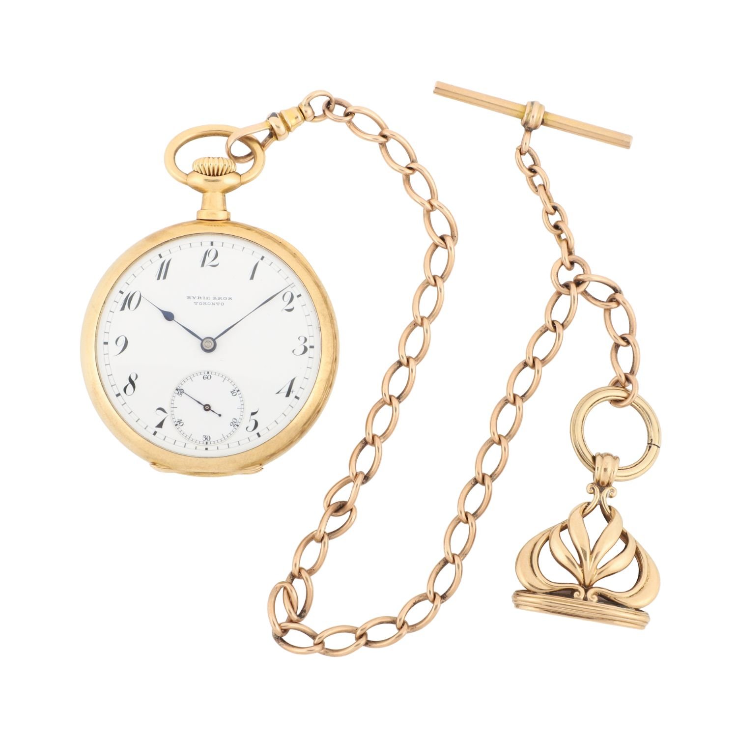 Patek Philippe for Ryrie Bros. 18K gold pocket watch with chain. Estimate: CA$8,000–$12,000.