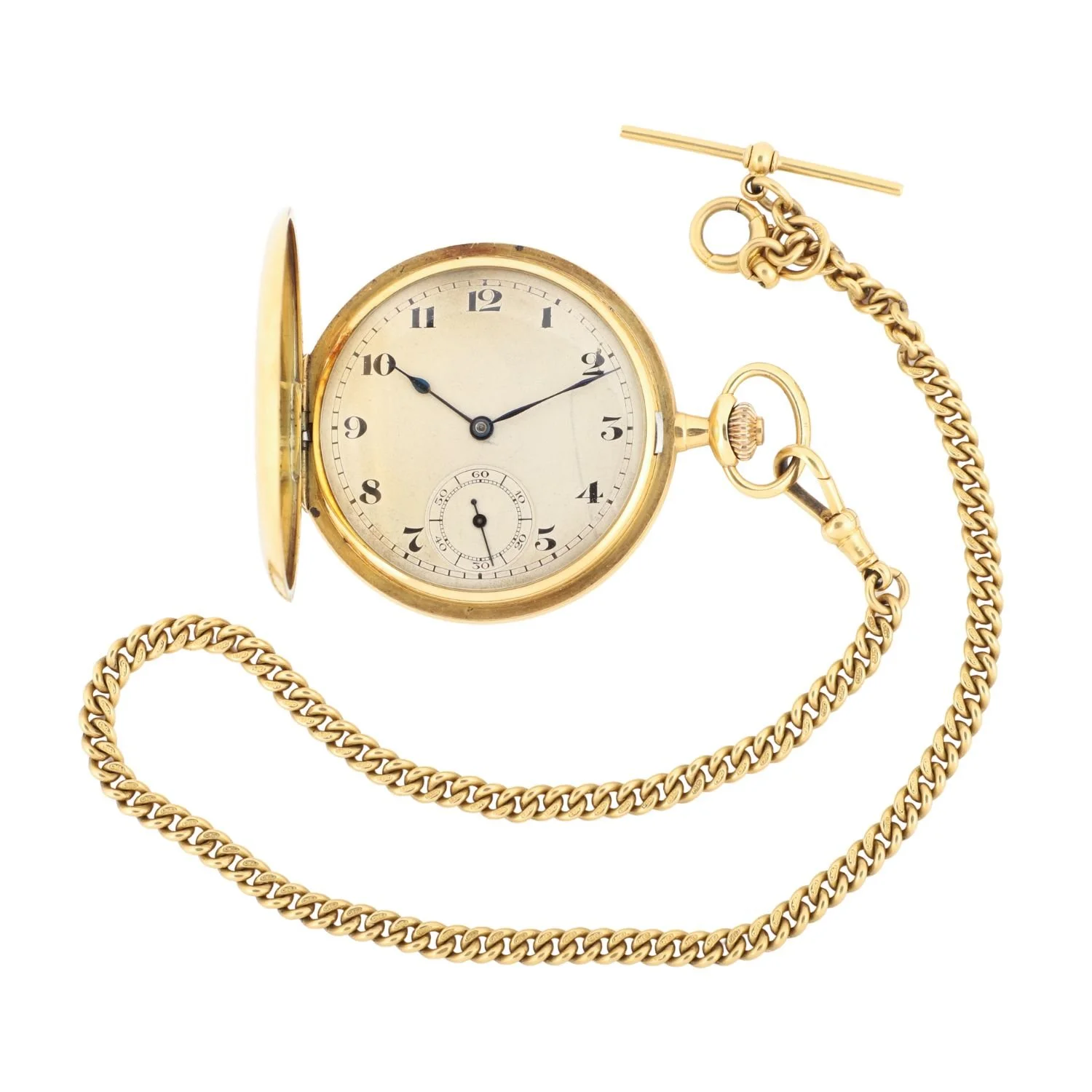 Swiss 18K “half hunter” pocket watch with matching gold chain. Estimate: CA$8,000–$12,000.