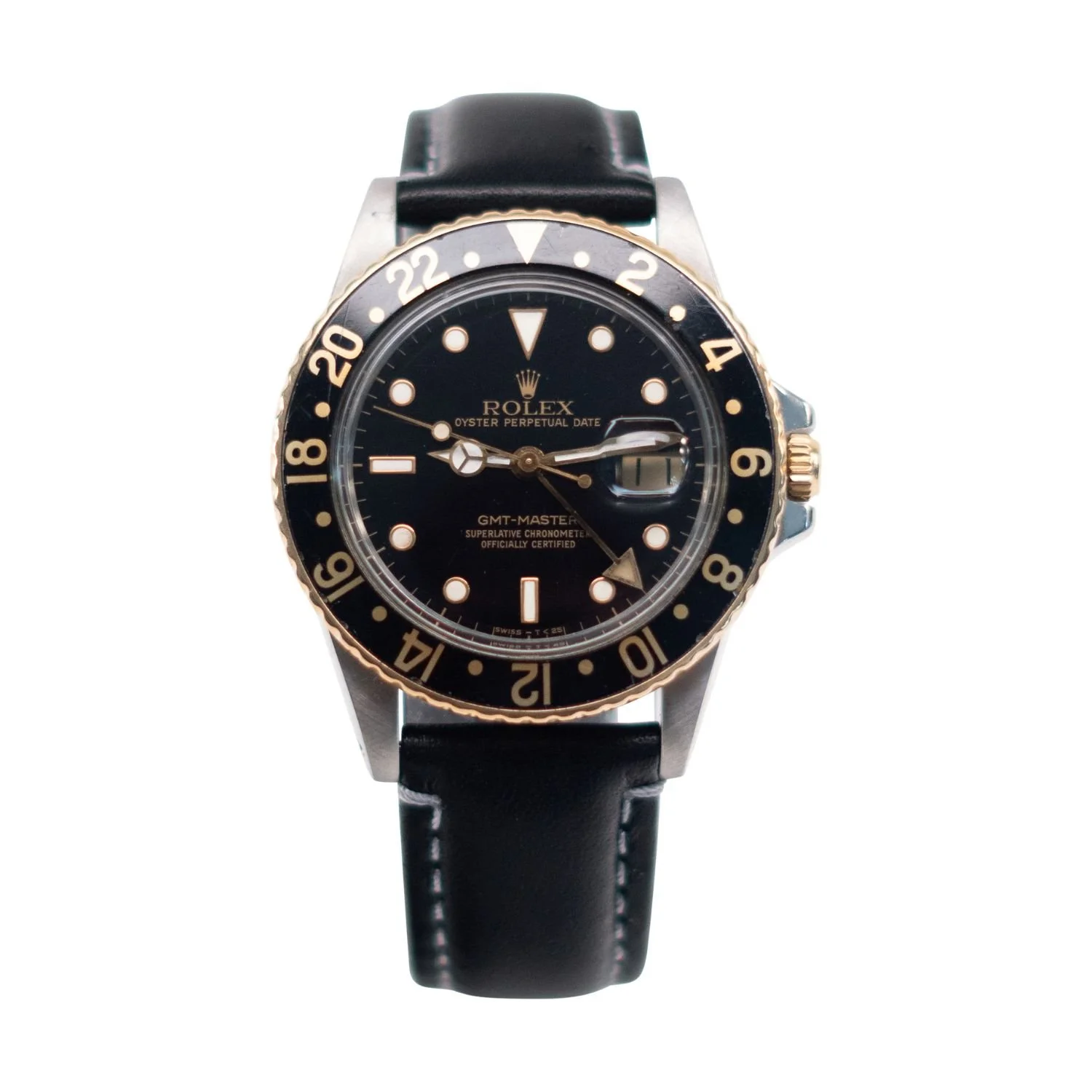 Rolex Ref. 16750 GMT-Master in stainless steel with 18K gold bezel and crown. (CA$14,520)