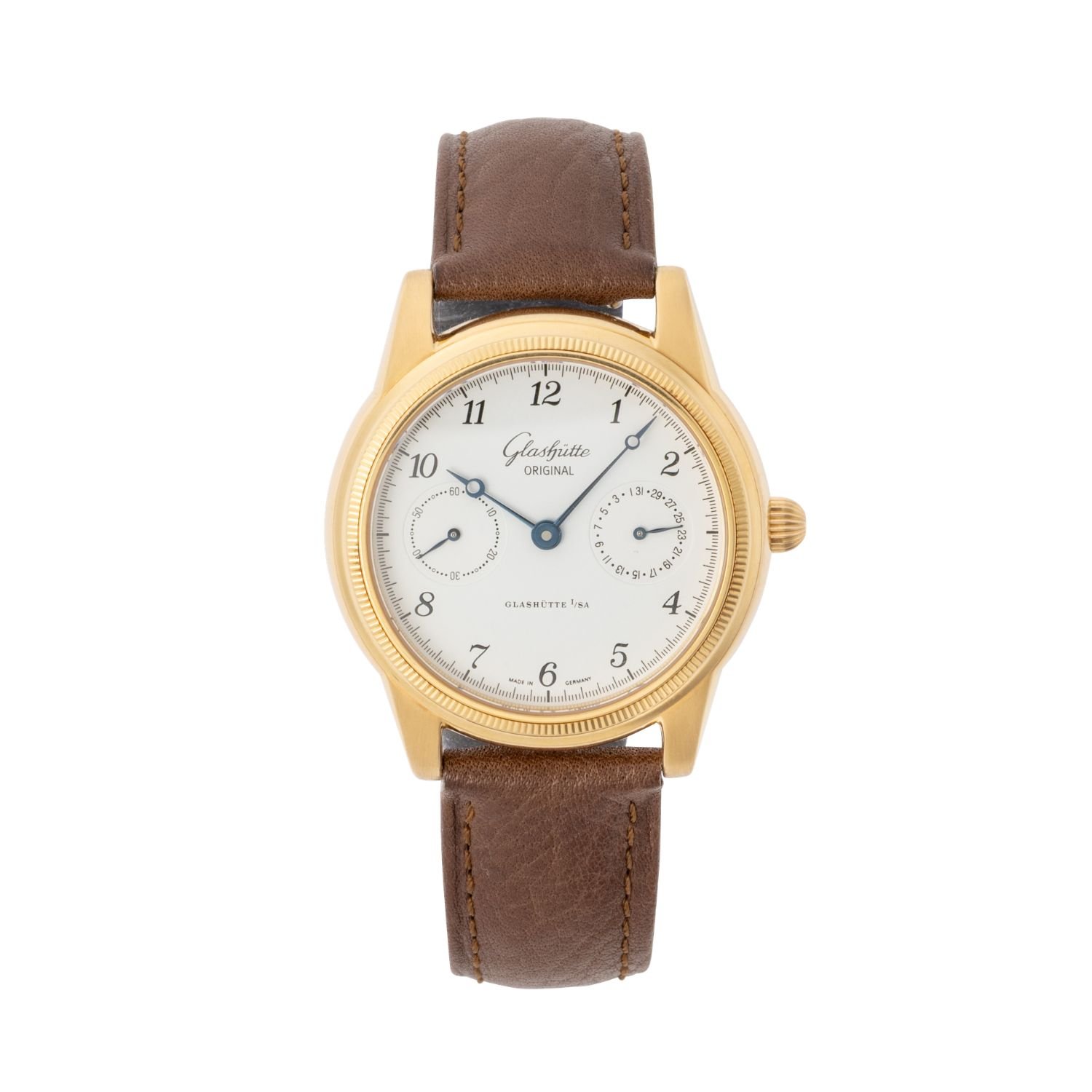 Glashütte Original 1845 Classic Pointer Date in 18K gold with manual-wind movement. (CA$10,285)
