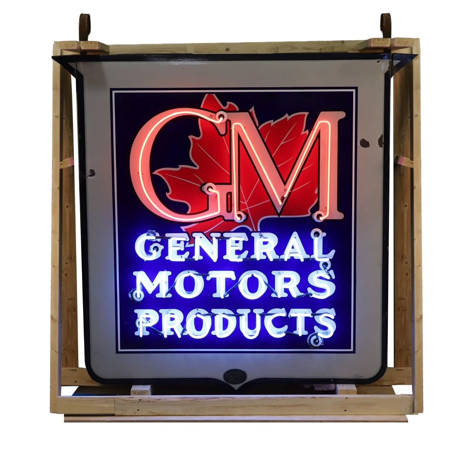 Canadian General Motors Products porcelain neon sign with maple leaf shield, 1940s. Estimate: CA$50,000–$70,000.