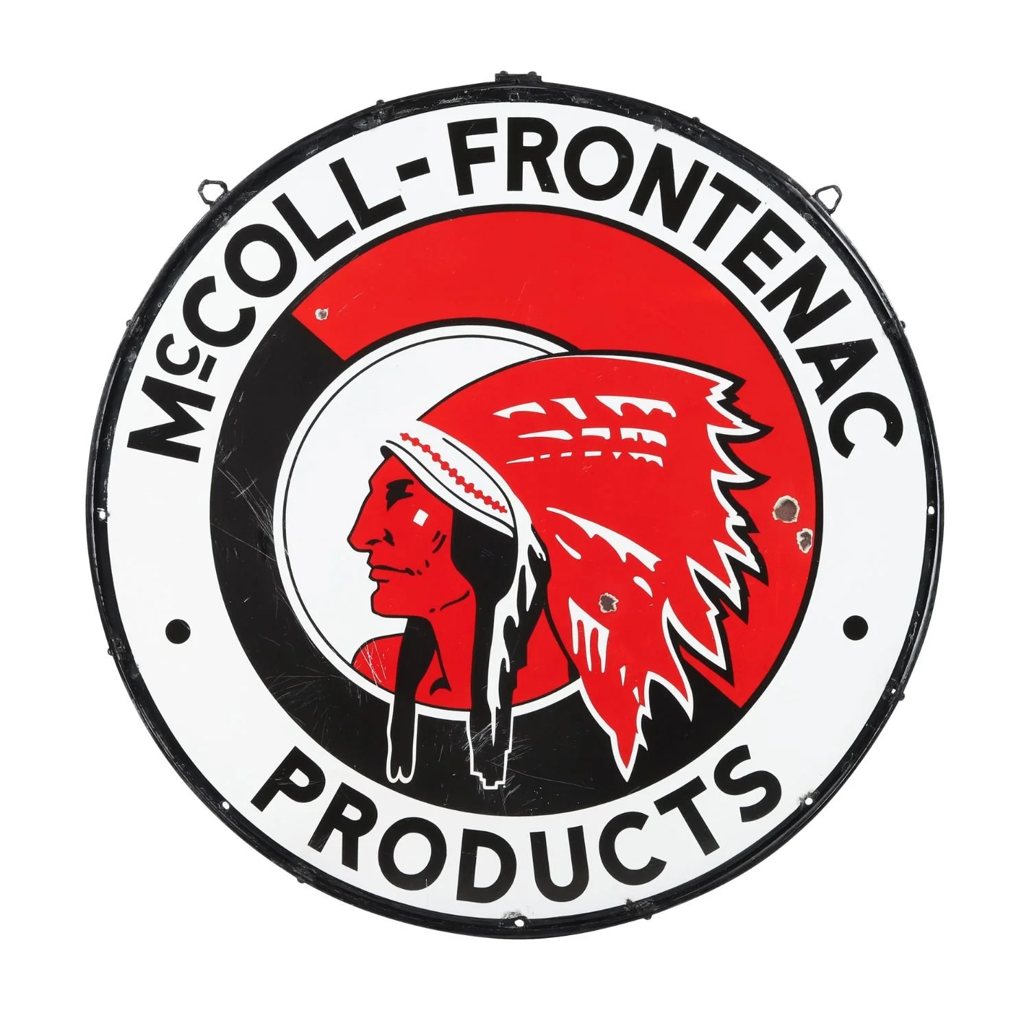 McColl-Frontenac Red Indian 42-inch double-sided porcelain sign. Estimate: CA$35,000–$50,000.