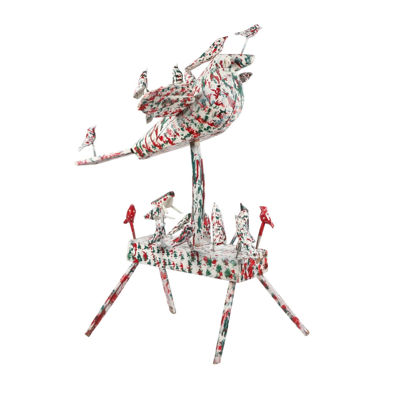Edmond Châtigny Bird Sculpture - Museum-quality Quebec folk art sculpture featuring birds and frogs in dynamic motion. Estimate: $7,000–$10,000 (Canadian).