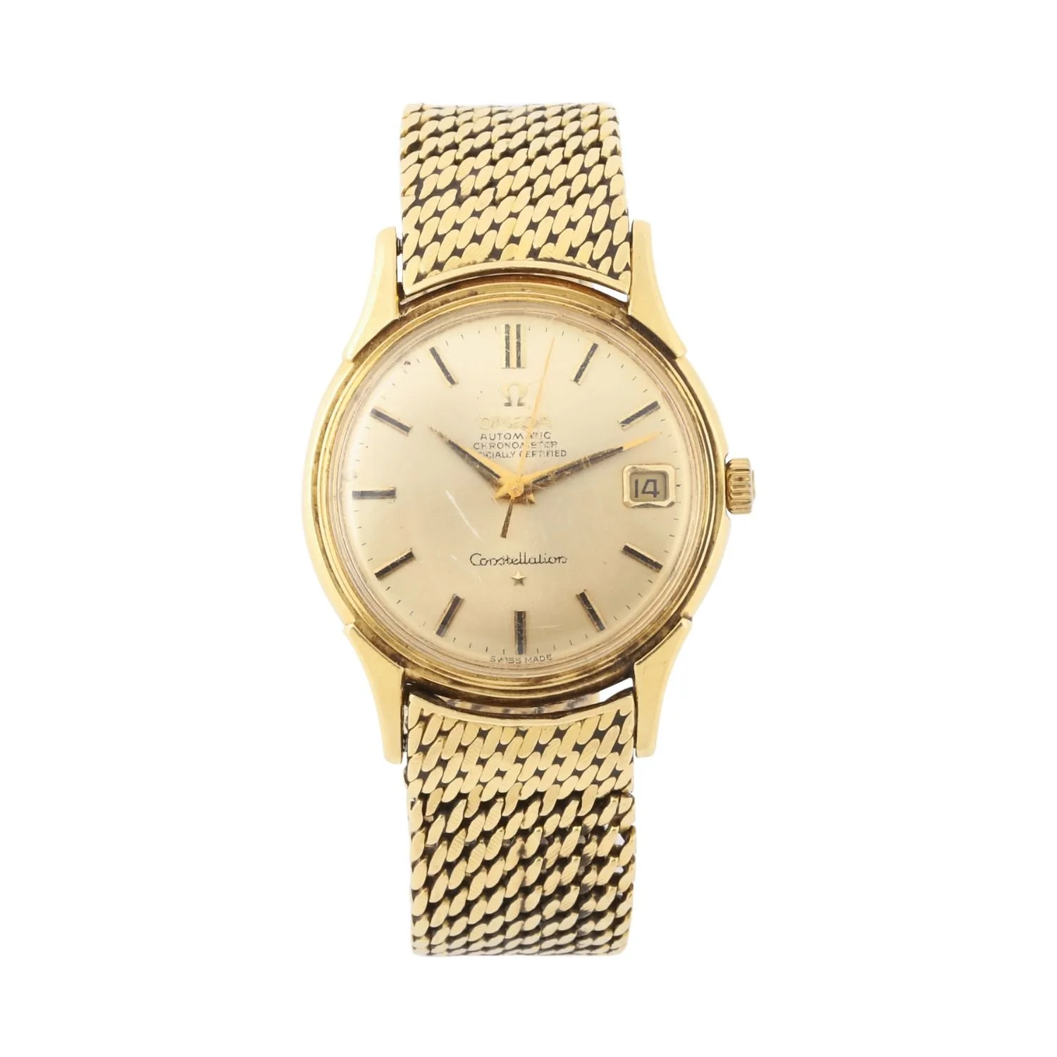 Omega Constellation Chronometer in 18k gold with integrated bracelet. Estimate: CA$14,000–$16,000.