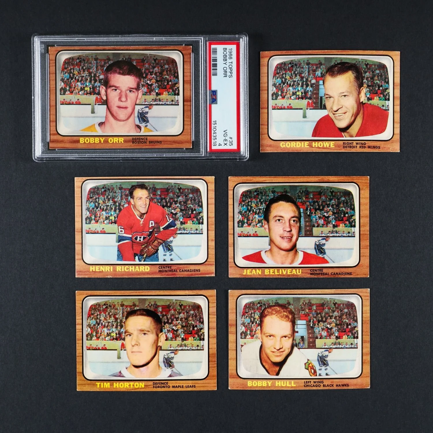 Complete 1966-1967 Topps hockey set featuring a PSA 4 Bobby Orr rookie card (CA$11,495).