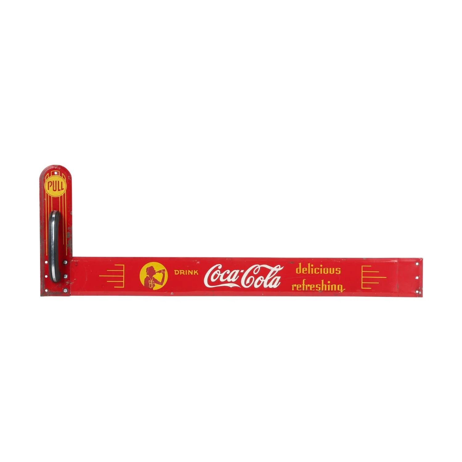 1943–1946 Coca-Cola Silhouette Girl two-piece tin door pull sign, TAC authenticated. Estimate: CA$1,400–$1,600.