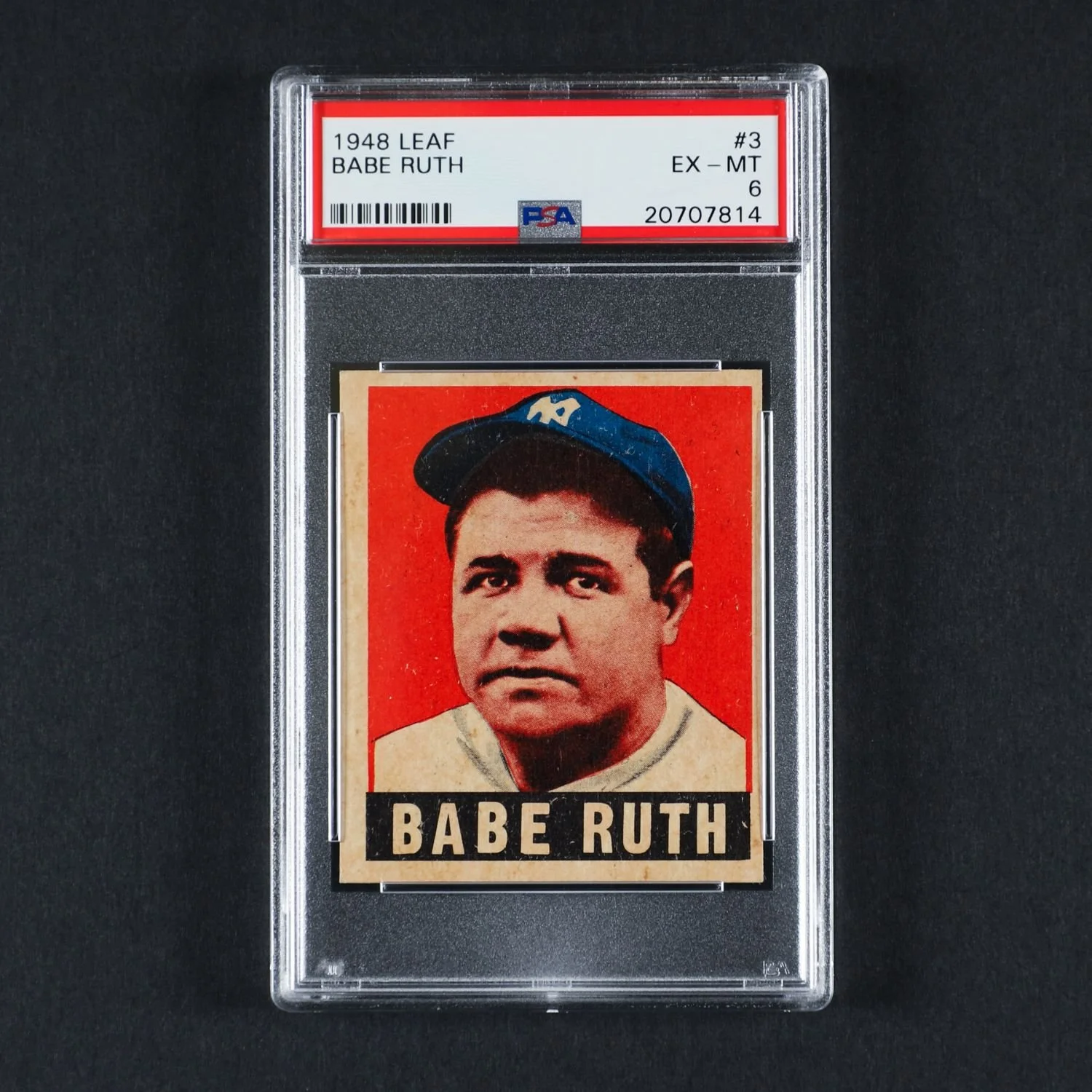 1948 Leaf #3 Babe Ruth, graded PSA 6 EX-MT. Estimate: CA$8,000–$10,000.