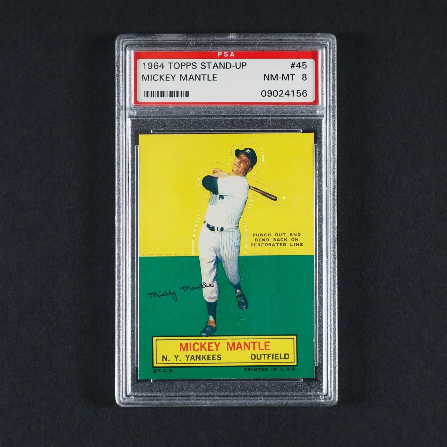1964 Topps Stand-Up #45 Mickey Mantle, graded PSA 8 NM-MT. Estimate: CA$4,000–$6,000.