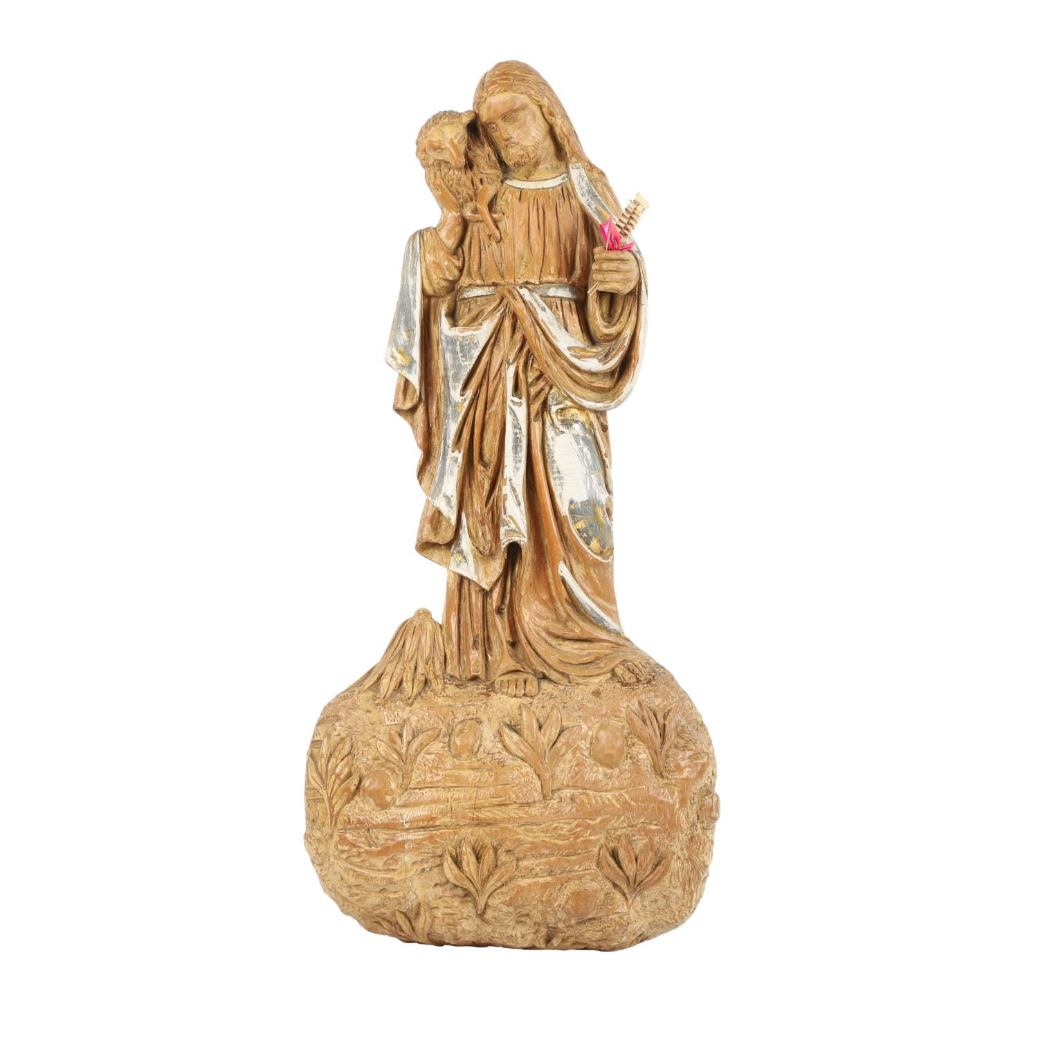 Quebec, circa 1875 religious sculpture attributed to Ferdinand Villeneuve, retaining traces of original paint and gilding. Estimate: $8,000–$12,000 CAD.
