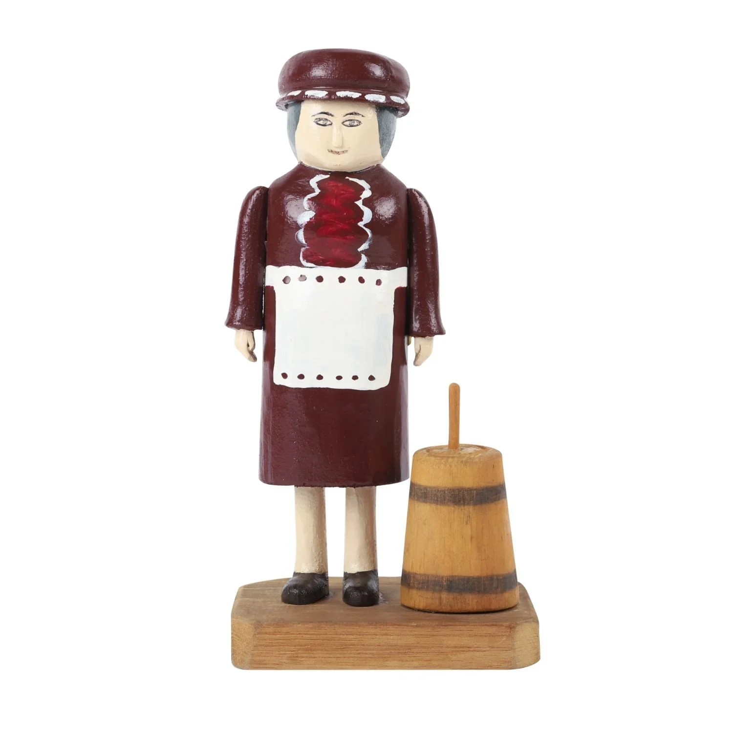Phyllis Cosman, Pioneer with Butter Churn: Nostalgic Maritime carving celebrating pioneer domestic life. Estimate: $900–$1,200 CAD.