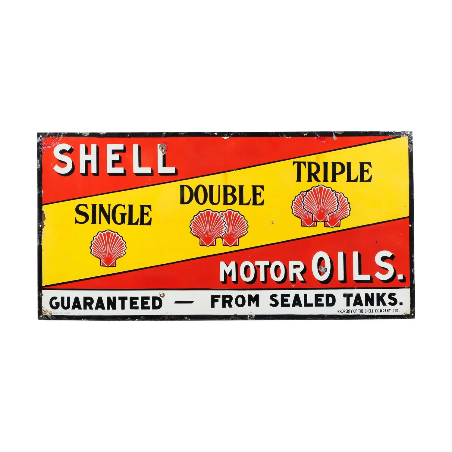 1927 Australian Shell “Single, Double, Triple” porcelain advertising sign. Estimate: CA$5,000-7,000.