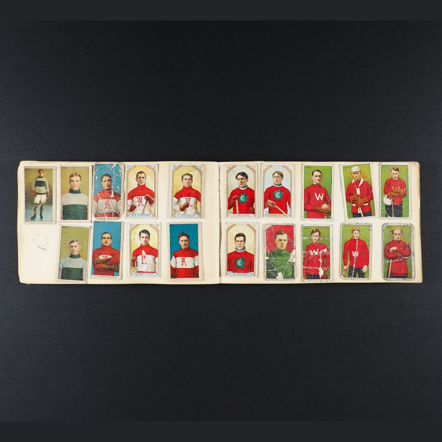 Historic 1910 card album featuring Georges Vezina and early Canadian tobacco cards. Estimate: CA$8,000-12,000.