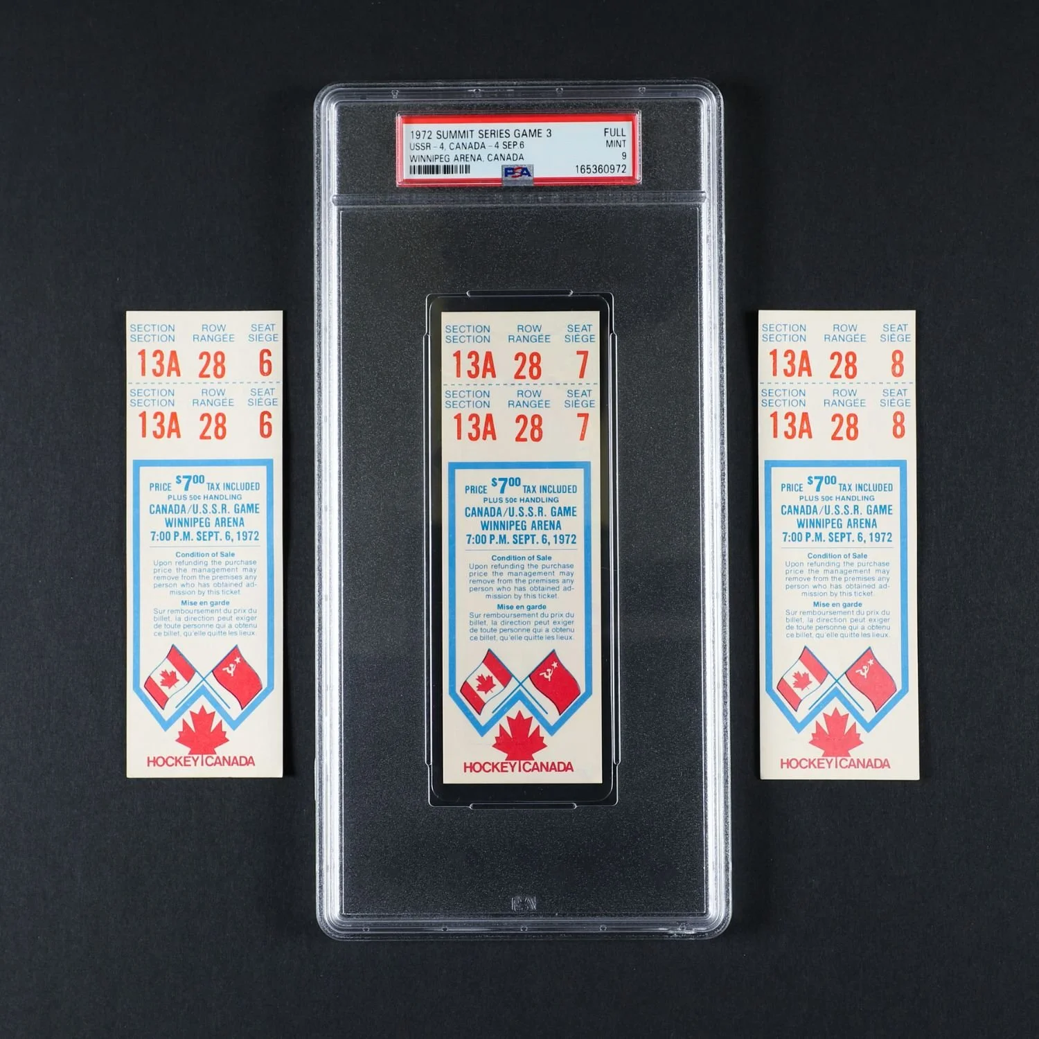 Three consecutive Game 3 Summit Series tickets, PSA 9. Estimate: CA$2,000-3,000.