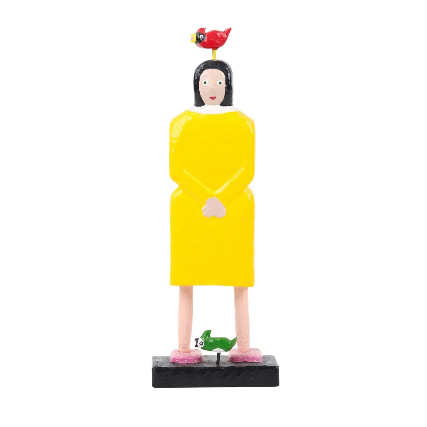 Barry Colpitts, Lady with Birds - Boldly coloured carving featuring a woman and two birds; sold for CA$1,573.