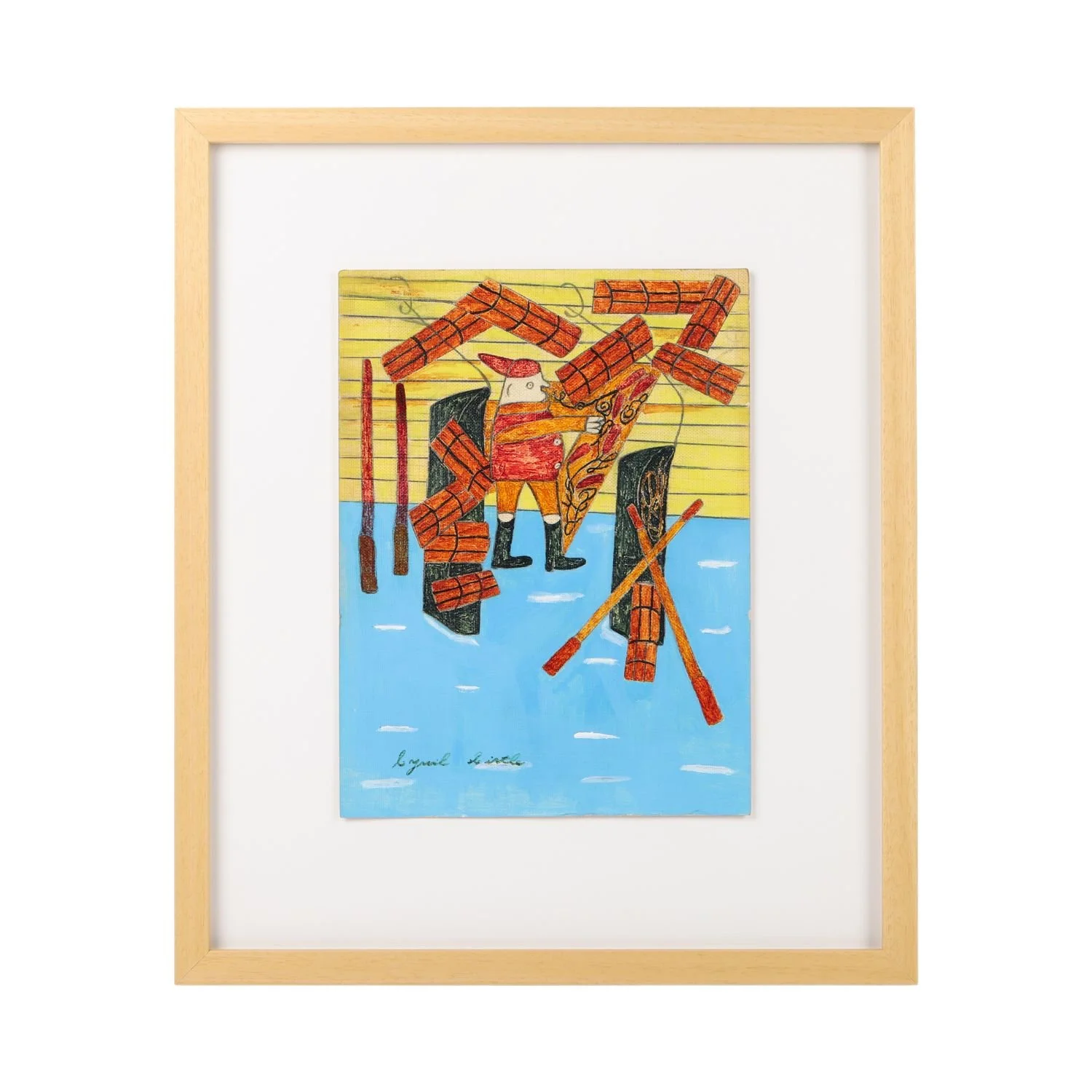 Cyril Hirtle, Man with Lobster Traps - Unconventional circa 1985 fishing scene showcasing Hirtle’s distinctive perspective; sold for CA$9,075.