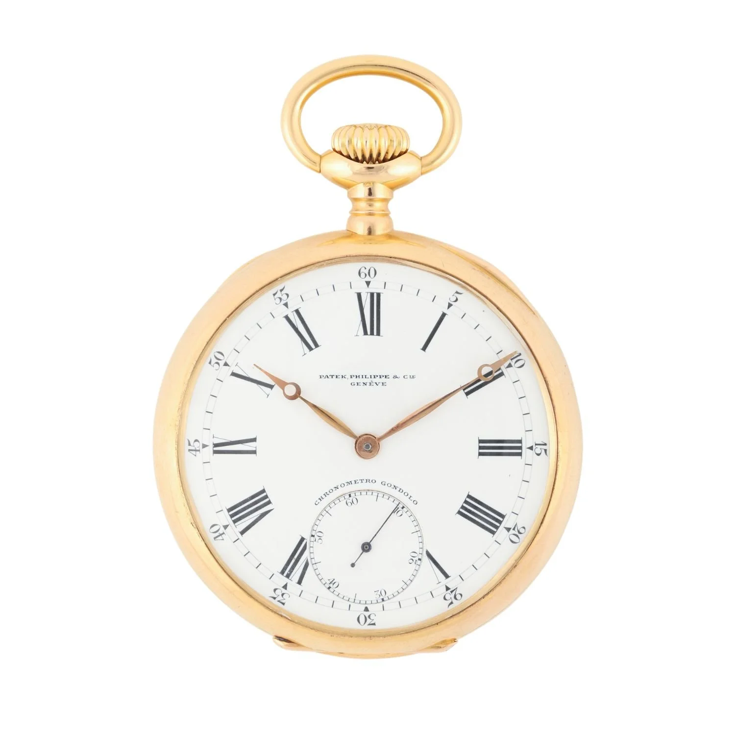 Patek, Philippe &amp; Cie. Chronometro Gondolo pocket watch, circa 1910s, in 18K gold with a high-grade 21-jewel movement. Estimate: CA$17,000–20,000.