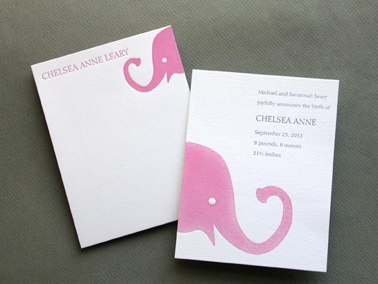 BABY ELEPHANT PINK anouncement and notecard