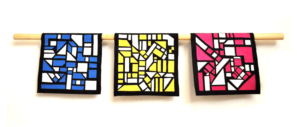 “Untitled”, 2019. felt, 8.75 x 8.75 in squares, 40 in bamboo stick