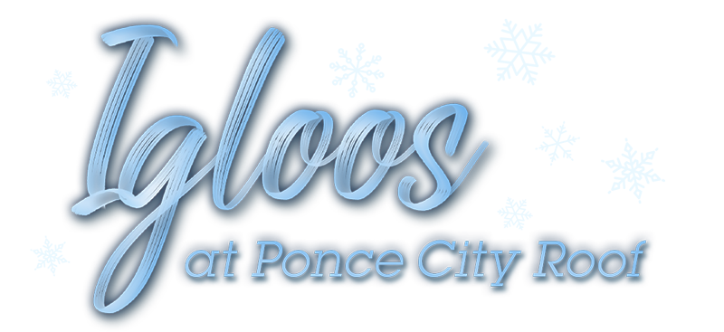 The image features a sign that reads 'Taloos at Ponce City Roof' in illuminated script and block fonts.