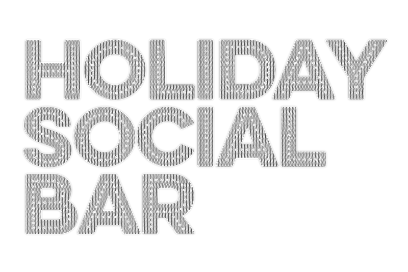 Neon sign displaying the words "Holiday Social Bar" in white letters on a black background.