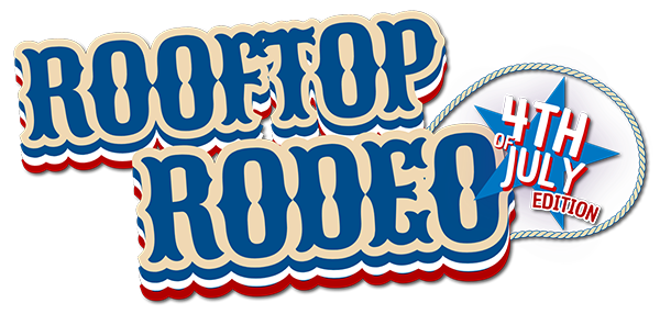 Logo for the Rooftop Rodeo 4th of July Edition event with vibrant text and patriotic design elements.