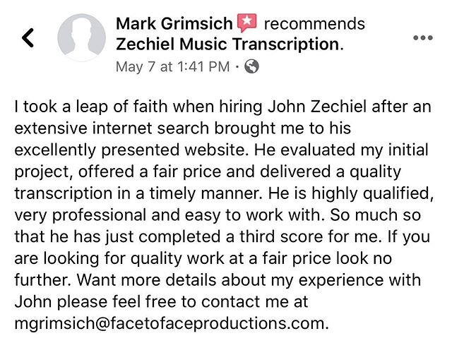 Thanks so much for the review Mark! .
.
.
#smallbusiness #music #transcription #musictranscription #uscalumni #musician #piano #pianist #organist #sheetmusic #ocmusicians #church #accompanist #organ #worship #worshipmusic #bostonpiano #steinway