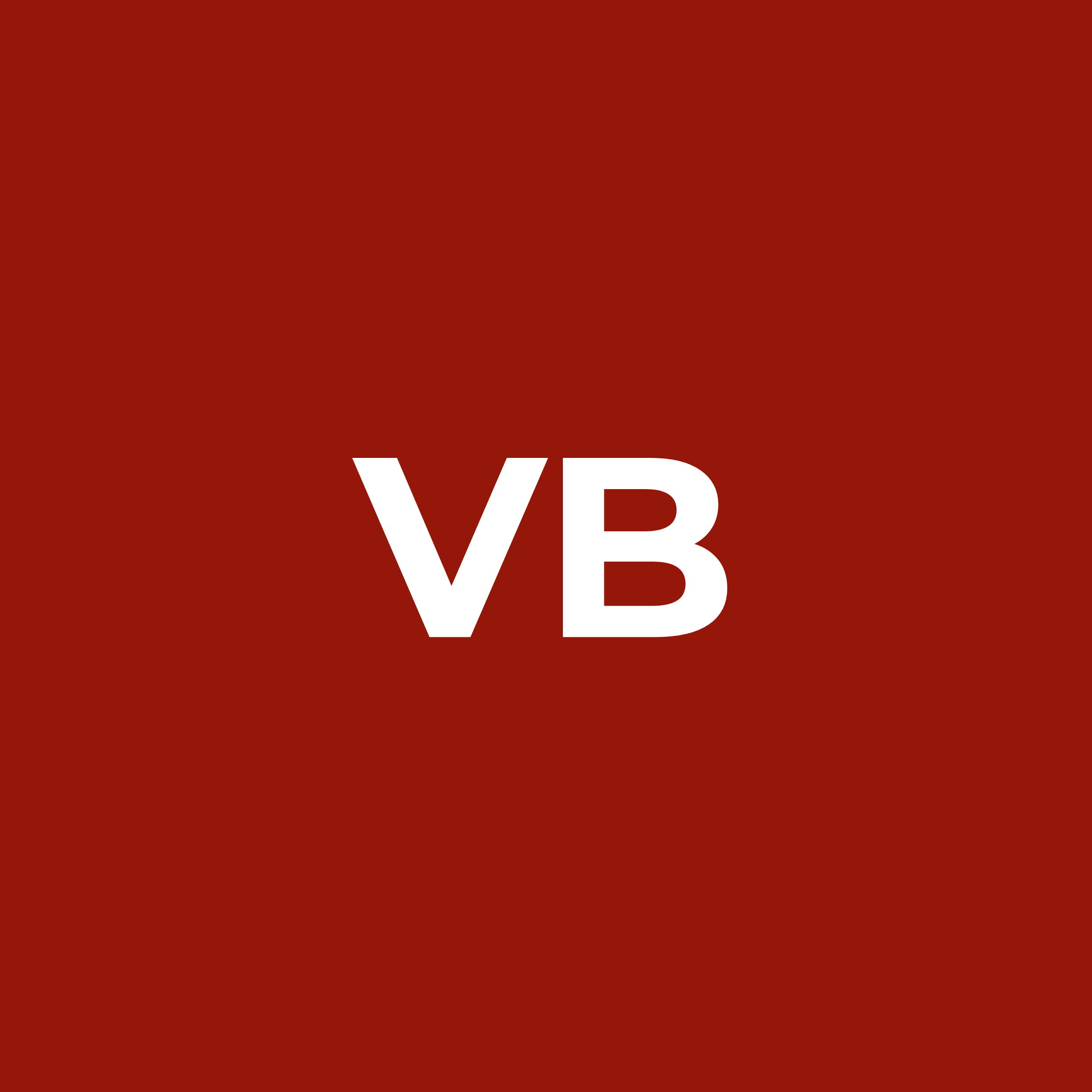 Centered white letters on a red background spelling out 'VB'.