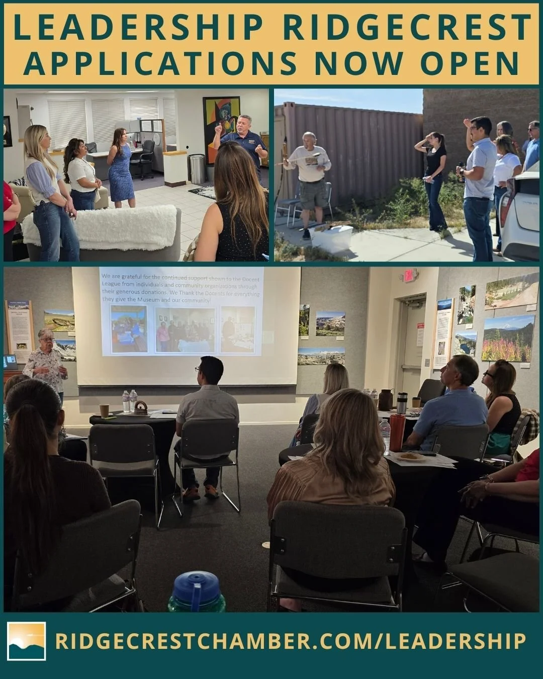 🌟 Leadership Ridgecrest Applications Are Now Open! 🌟

One of the days focuses on our local museums and media outlets. Participants get behind the scenes looks at our cultural center as well as a growing understanding of what it is to be a community