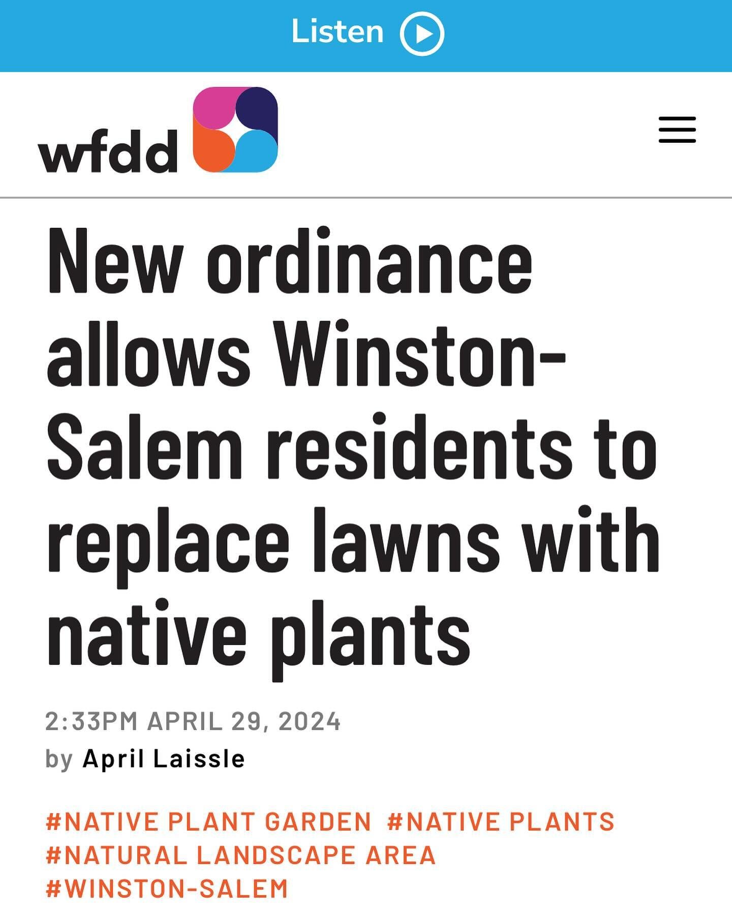 Give it a listen or read! Exciting news about the new and improved lawn ordinance for Winston-Salem, featuring Max! ➡️ https://www.wfdd.org/story/new-ordinance-allows-winston-salem-residents-replace-lawns-native-plants #grow #lawntogarden #winstonsal
