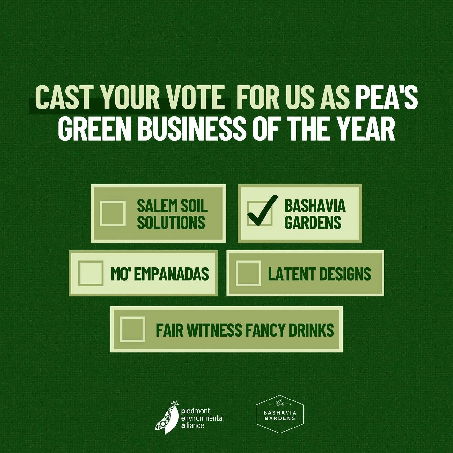 💚 Hi friends! 💚 Bashavia Gardens has been nominated to be @peancorg’s 2025 Green Business of the
Year! To win, we need you to vote! If you support our use of native plants in our landscape
designs and our promotion of sustainable horticultura