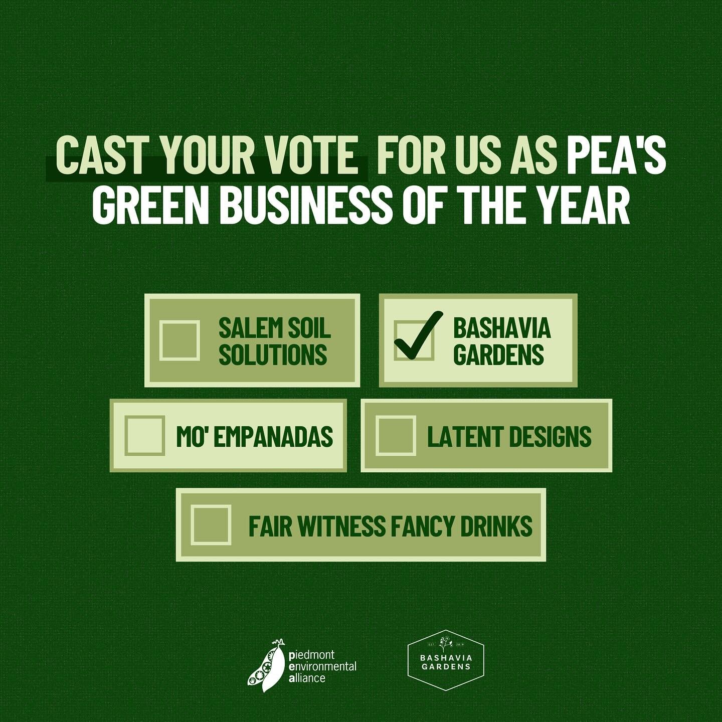 💚 Hi friends! 💚 Bashavia Gardens has been nominated to be @peancorg&rsquo;s 2025 Green Business of the
Year! To win, we need you to vote! If you support our use of native plants in our landscape
designs and our promotion of sustainable horticultura