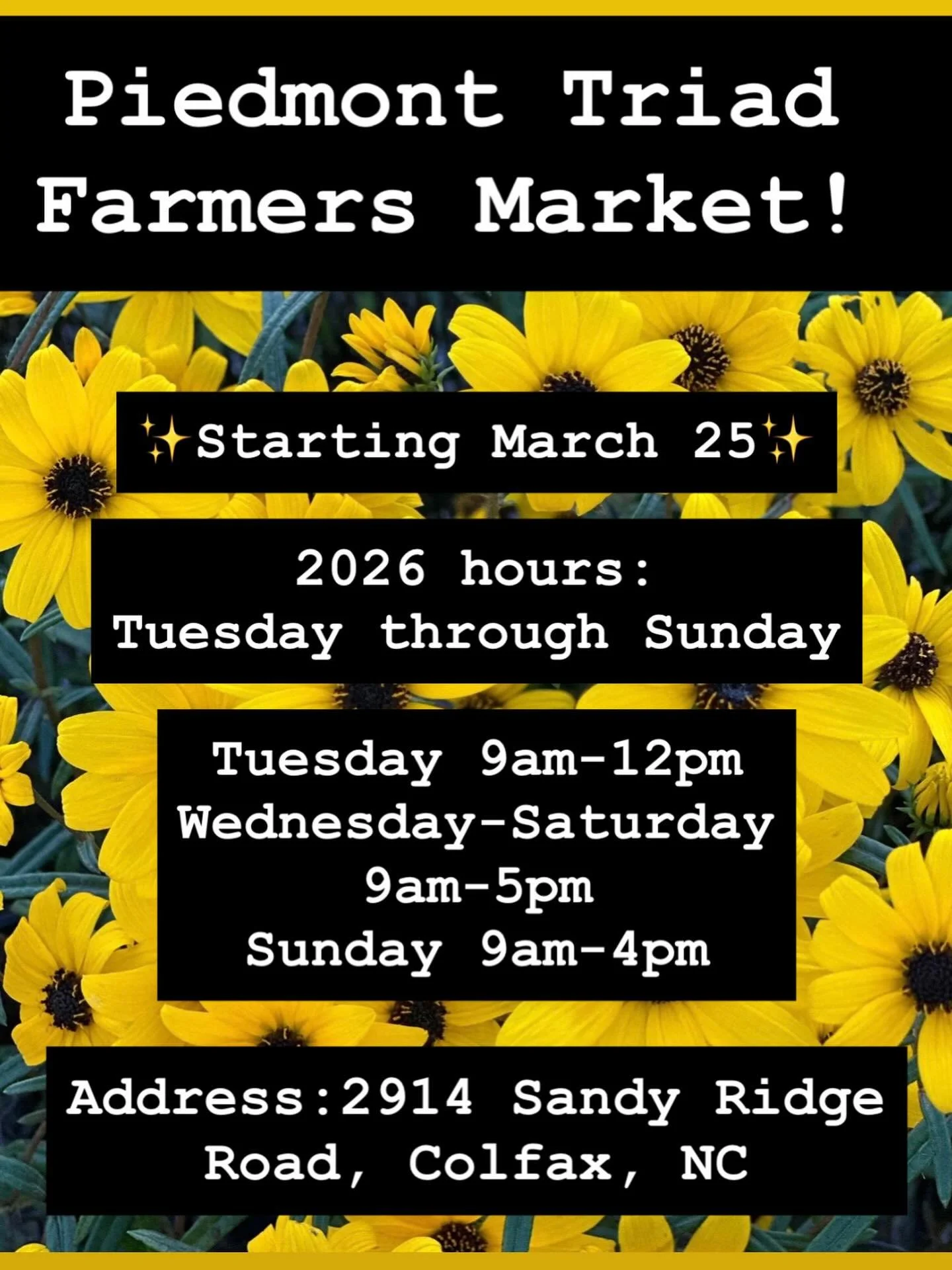 🌼Hey friends!! We&rsquo;re so excited to be back at @piedmonttriadfarmersmarket on March 25th!! We&rsquo;ve expanded our hours this year and can&rsquo;t wait to show you what we&rsquo;ve been growing. Come visit us to talk and shop all things native