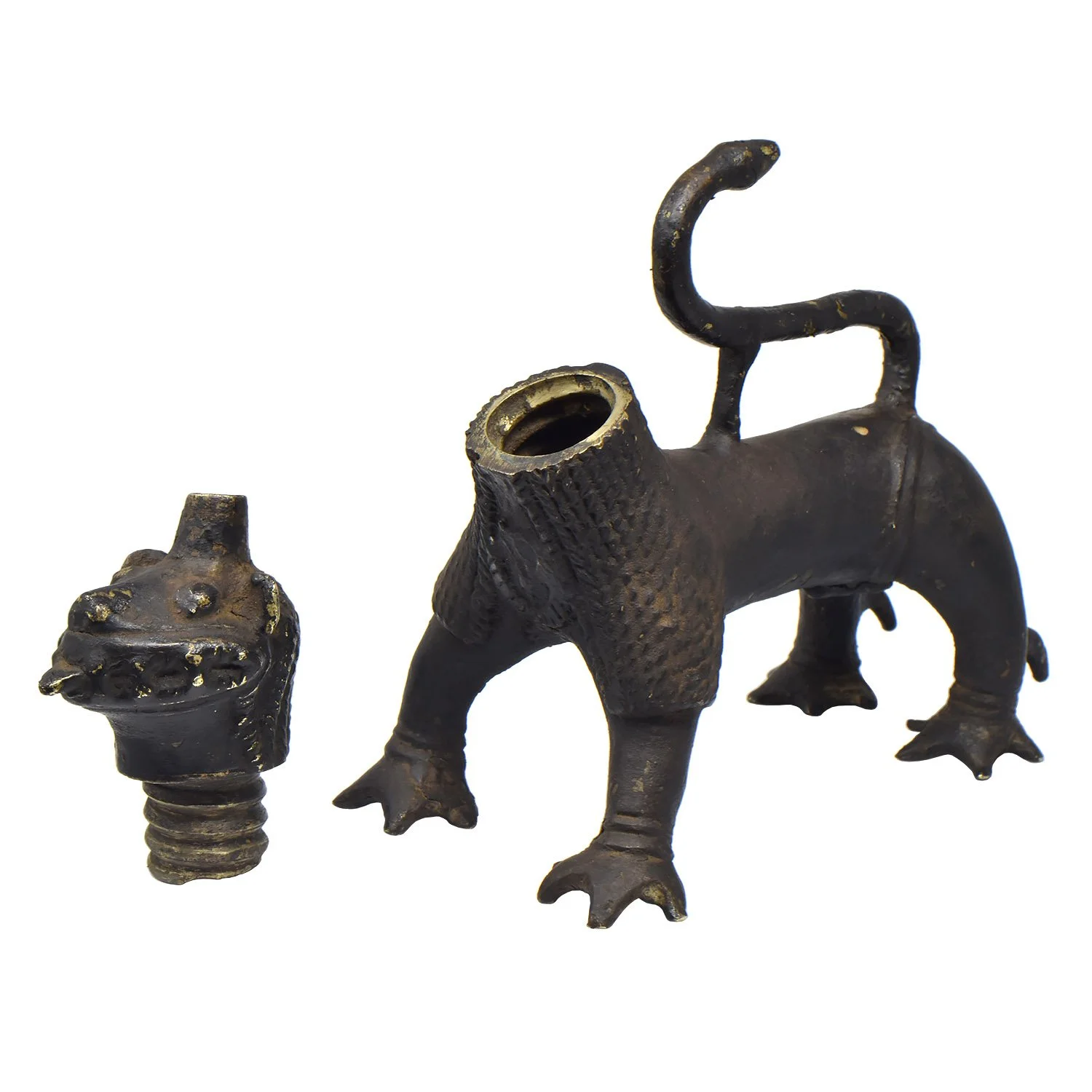 Bronze Kerosene Lamp Depicting a Snow Lion