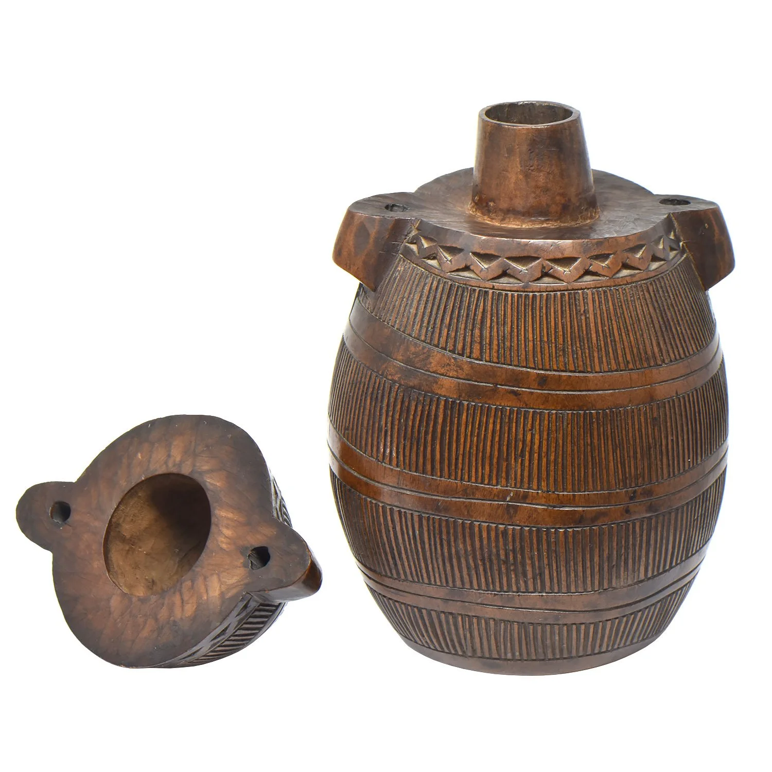 Wood Container with Carved Geometric Designs