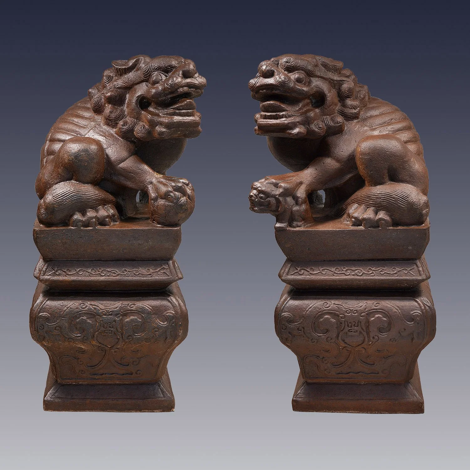 Pair of Iron Foo Dogs, China